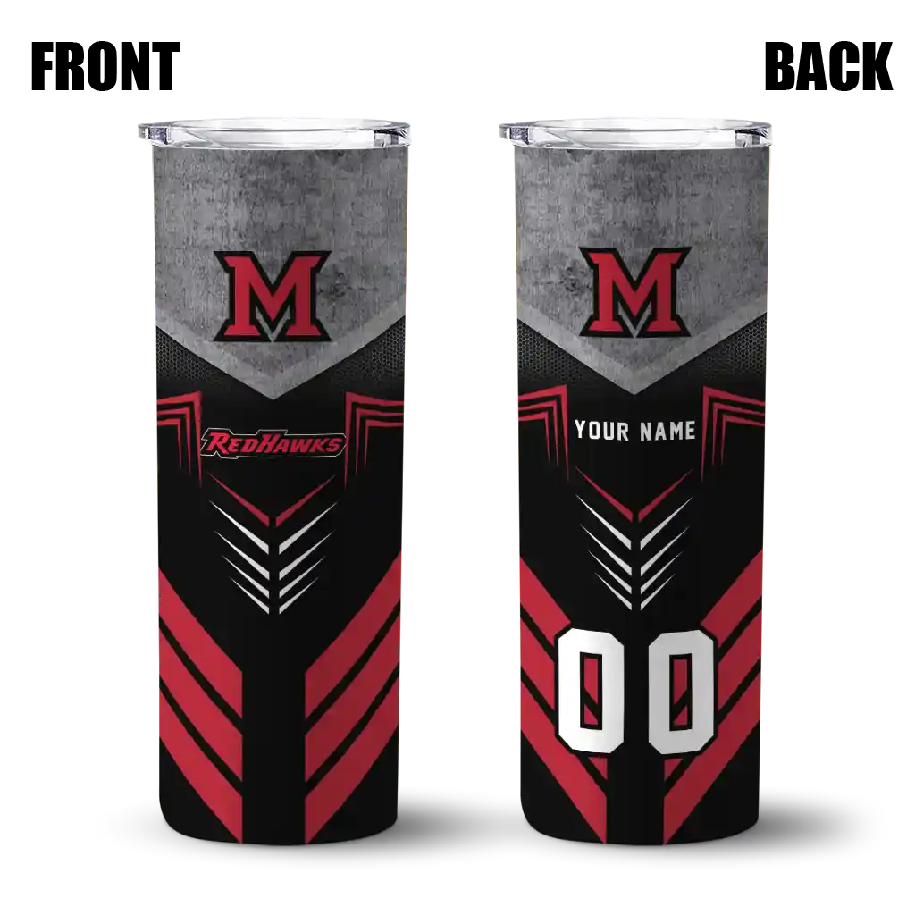 personalized-miami-redhawks-hexagon-honeycomb-red-black-skinny-tumbler-fashion-forward.webp