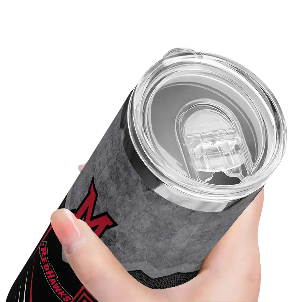 personalized-miami-redhawks-hexagon-honeycomb-red-black-skinny-tumbler-high-quality.webp