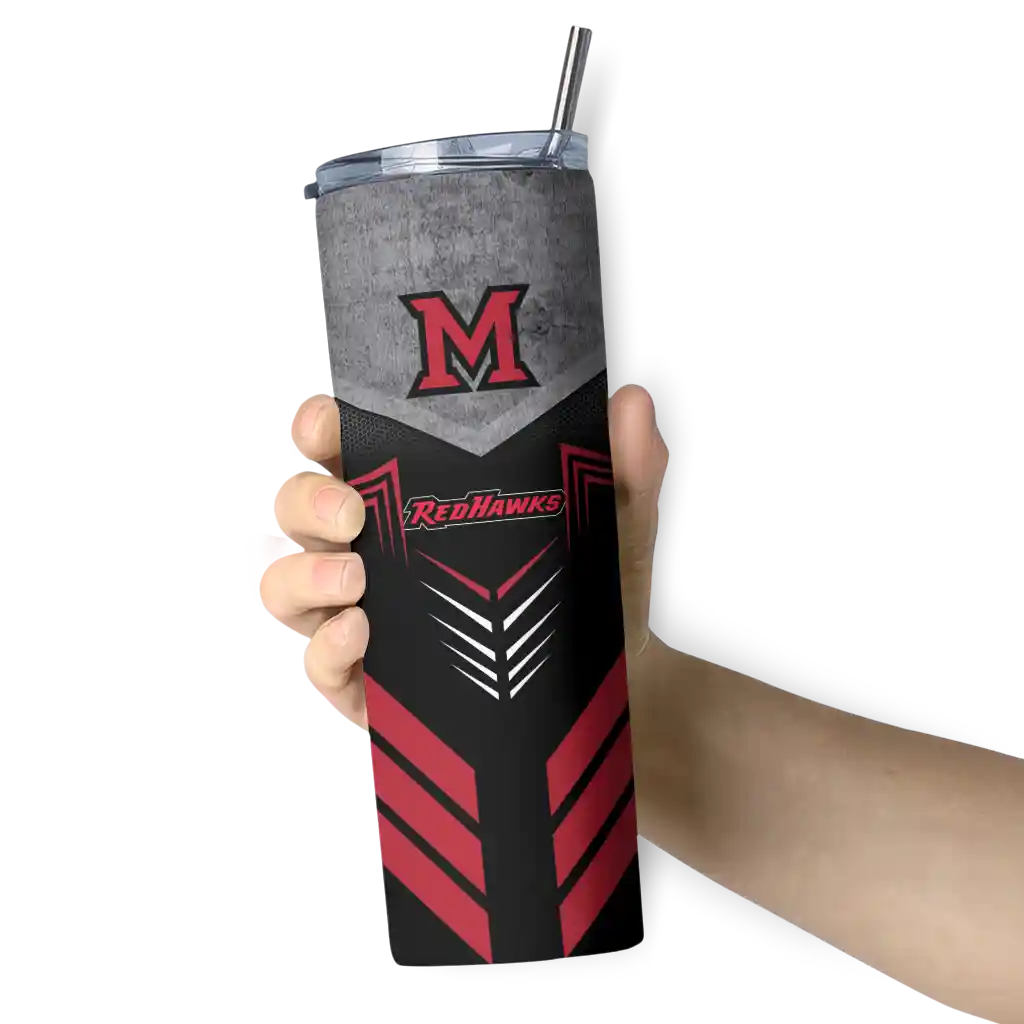 personalized-miami-redhawks-hexagon-honeycomb-red-black-skinny-tumbler-premium-grade.webp
