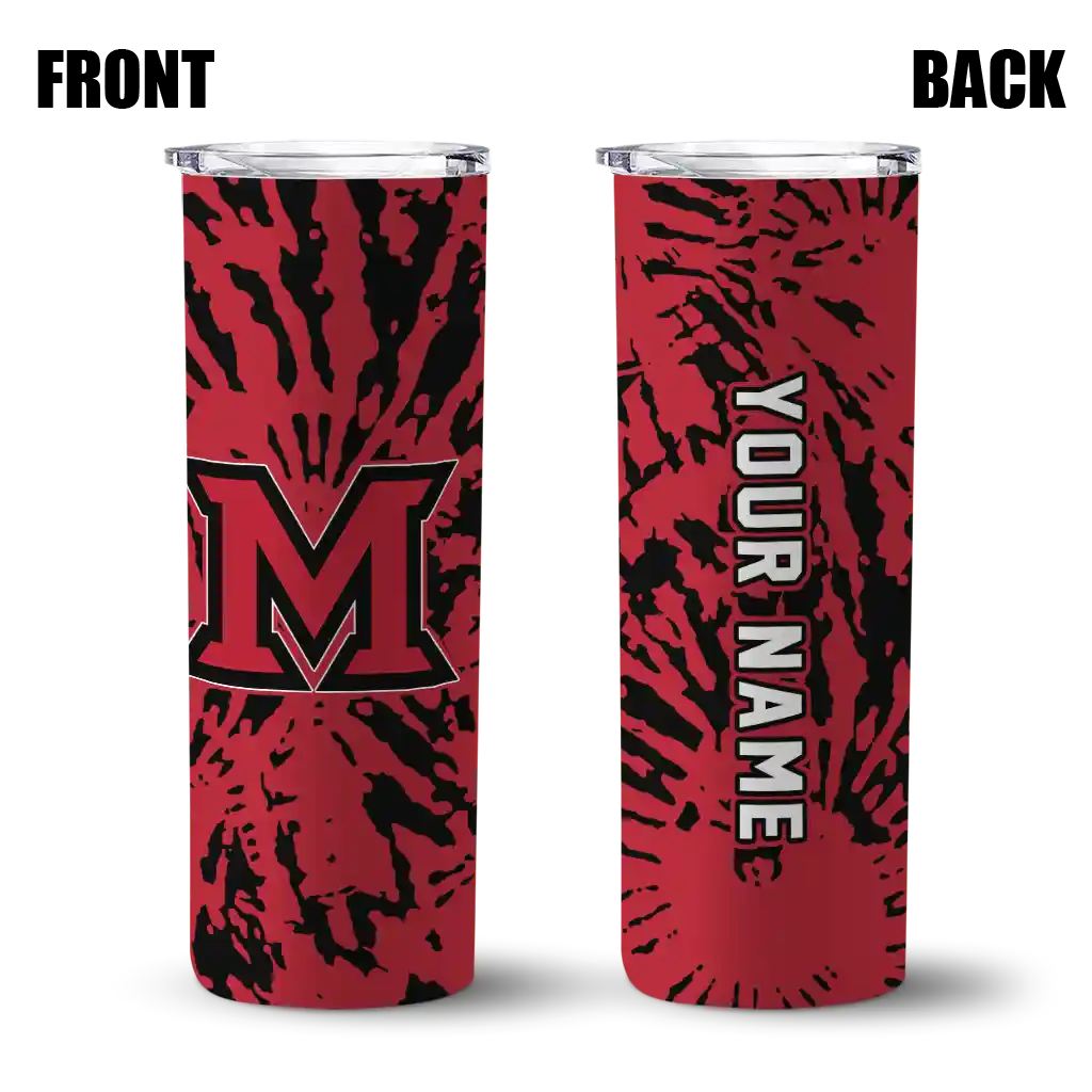 personalized-miami-redhawks-metallic-grid-red-skinny-tumbler-fashion-forward.webp