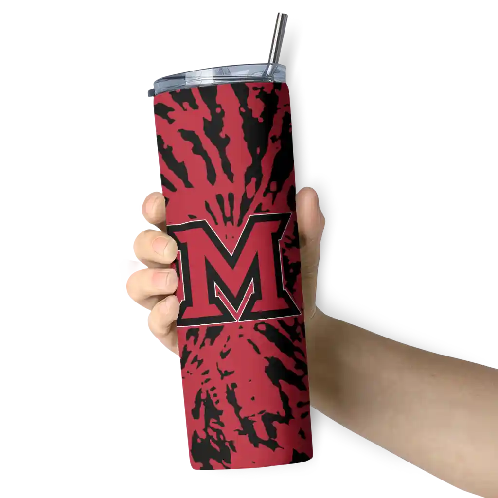 personalized-miami-redhawks-metallic-grid-red-skinny-tumbler-premium-grade.webp