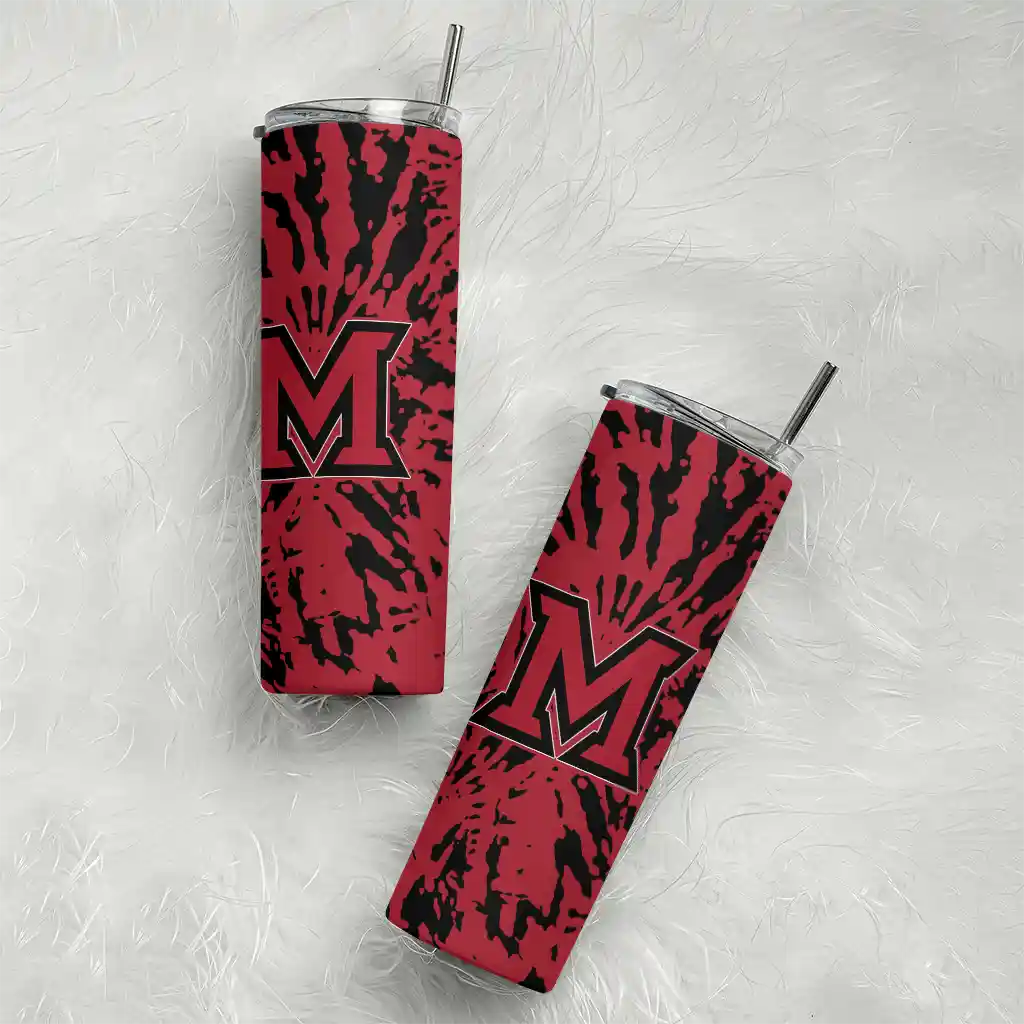 personalized-miami-redhawks-metallic-grid-red-skinny-tumbler-top-rated.webp