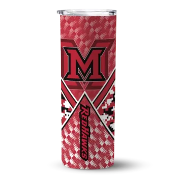 Personalized Miami RedHawks Monogram Burst Red White Skinny Tumbler