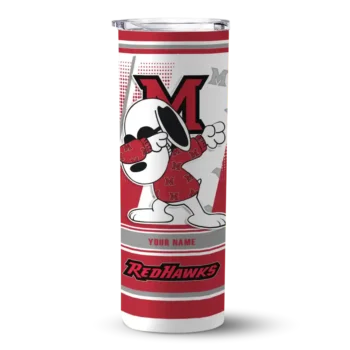 Personalized Miami RedHawks Snoopy Dog Red White Skinny Tumbler