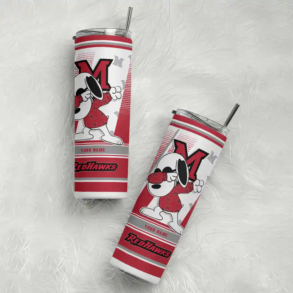 personalized-miami-redhawks-snoopy-dog-red-white-skinny-tumbler-top-rated.webp