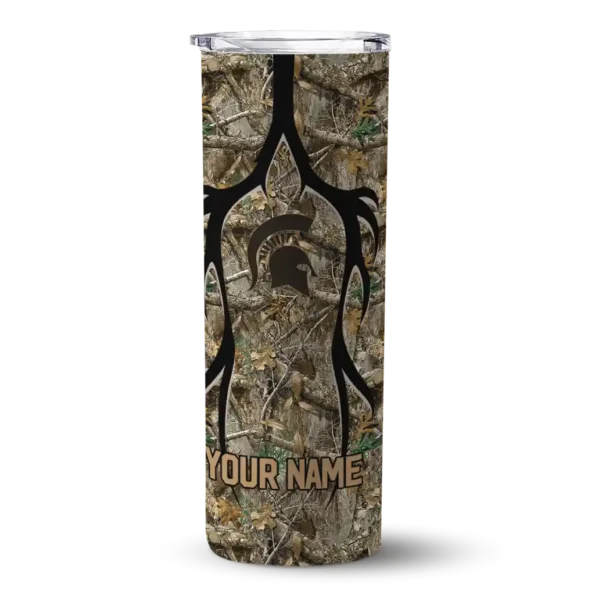 personalized michigan state spartans antler flow camo skinny tumbler best selling