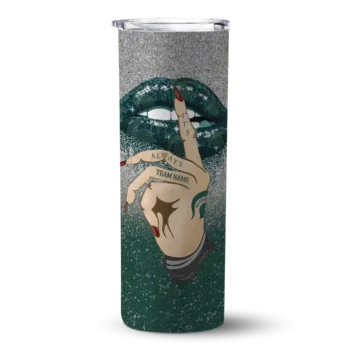 Personalized Michigan State Spartans Sparkle Lips Green Skinny Tumbler