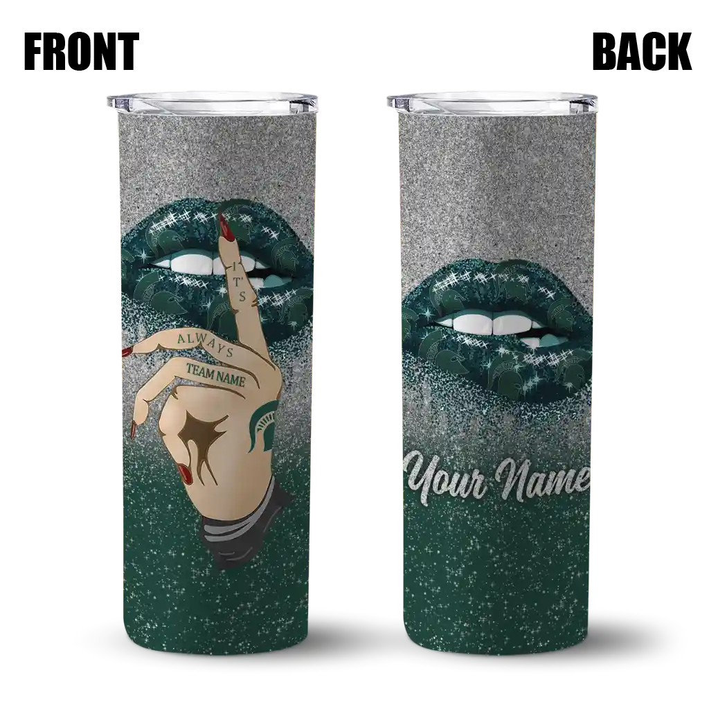 personalized-michigan-state-spartans-sparkle-lips-green-skinny-tumbler-fashion-forward.webp