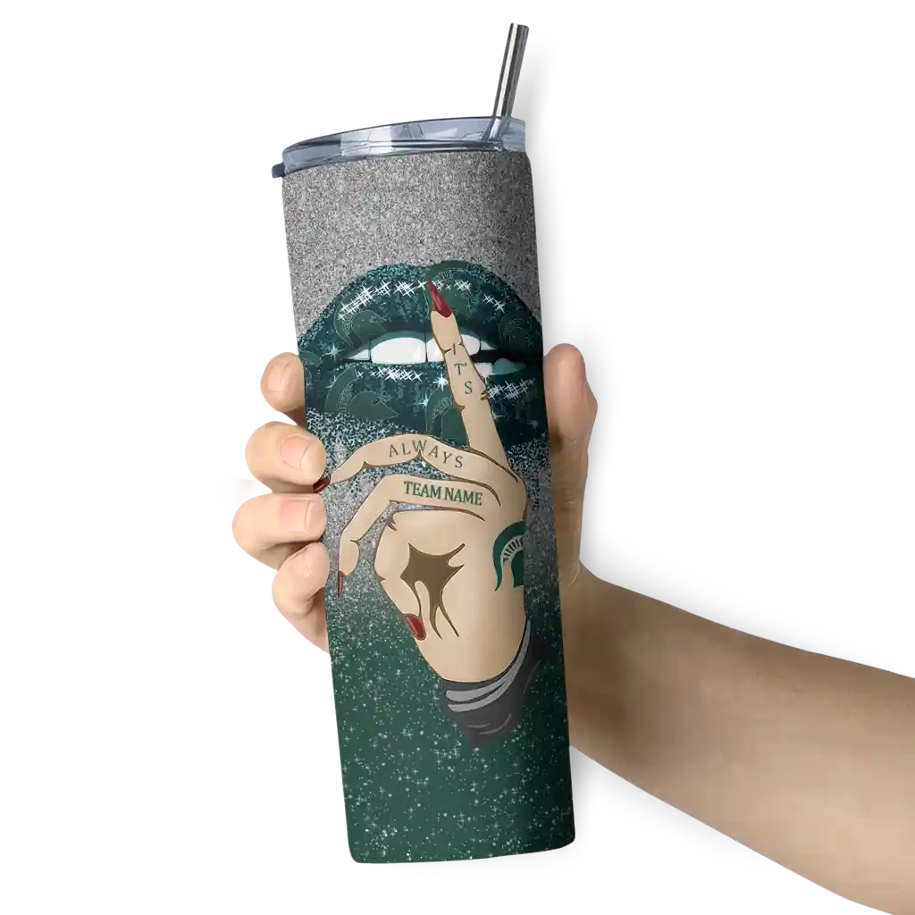 personalized-michigan-state-spartans-sparkle-lips-green-skinny-tumbler-premium-grade.webp
