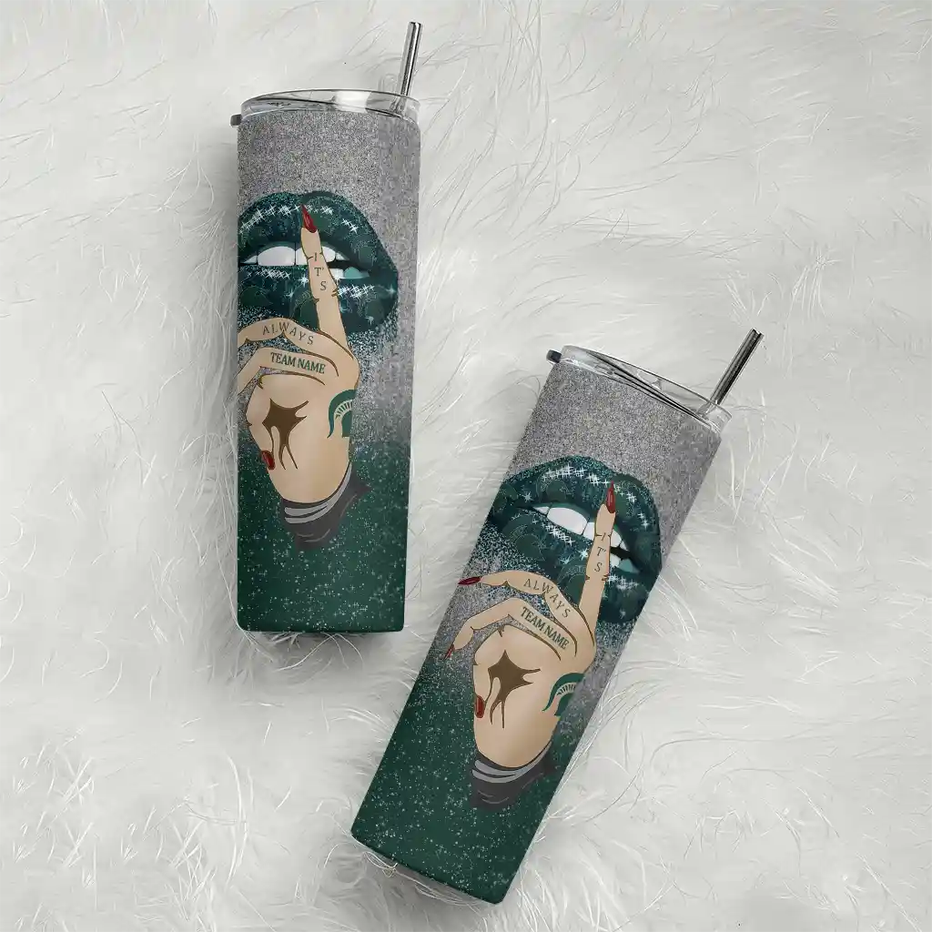 personalized-michigan-state-spartans-sparkle-lips-green-skinny-tumbler-top-rated.webp