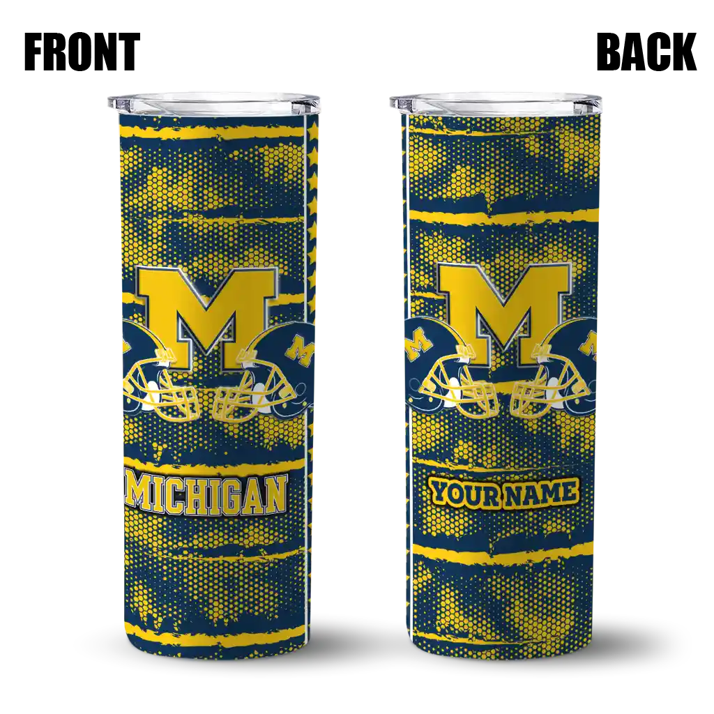 personalized-michigan-wolverines-chevron-patch-blue-skinny-tumbler-fashion-forward.webp