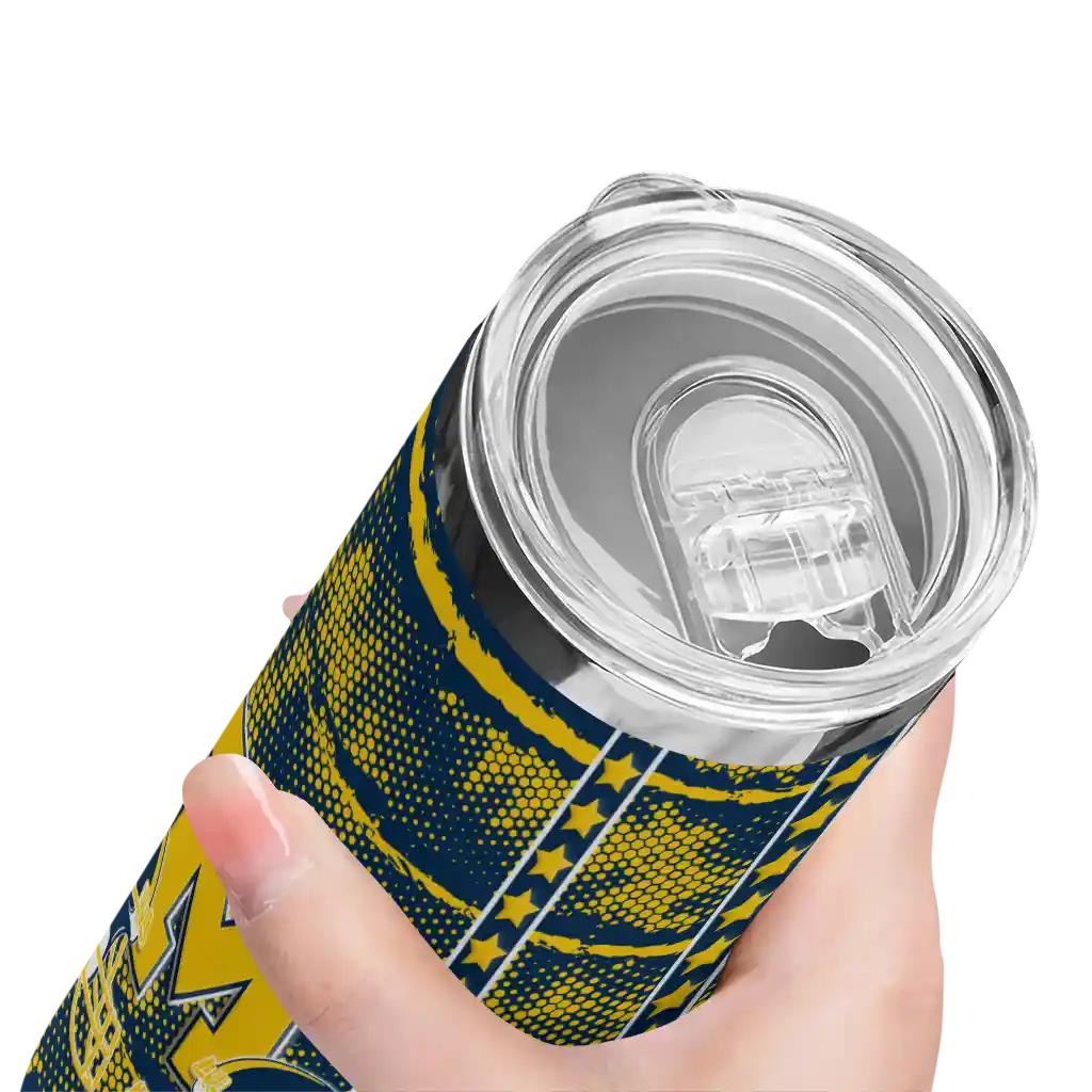 personalized-michigan-wolverines-chevron-patch-blue-skinny-tumbler-high-quality.webp