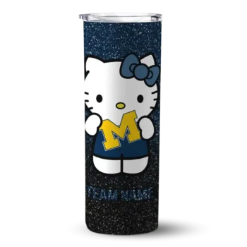 Personalized Michigan Wolverines Hello Kitty Blue Black Skinny Tumbler