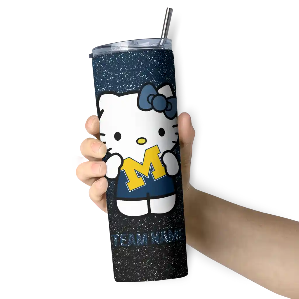 personalized-michigan-wolverines-hello-kitty-blue-black-skinny-tumbler-premium-grade-1.webp