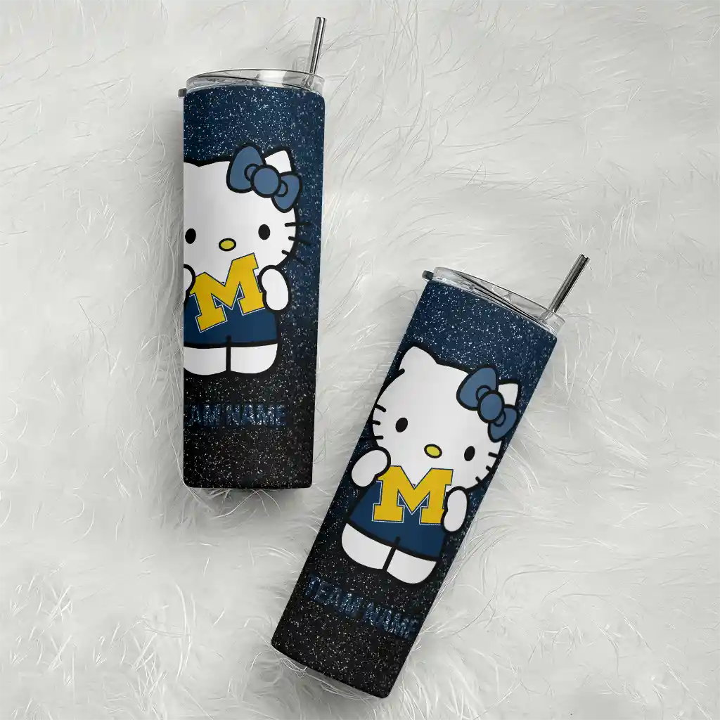 personalized-michigan-wolverines-hello-kitty-blue-black-skinny-tumbler-top-rated.webp