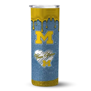 Personalized Michigan Wolverines Pixel Fade Blue Skinny Tumbler