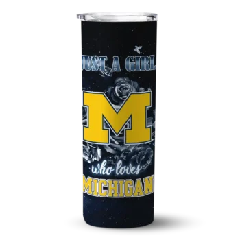 Personalized Michigan Wolverines Rose Romance Blue Black Skinny Tumbler
