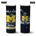 personalized-michigan-wolverines-rose-romance-blue-black-skinny-tumbler-best-selling.webp
