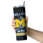 personalized-michigan-wolverines-rose-romance-blue-black-skinny-tumbler-best-selling.webp