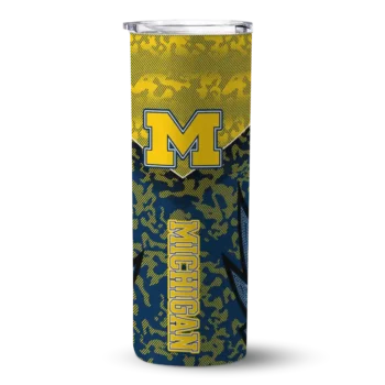 Personalized Michigan Wolverines Spiral Burst Print Blue Skinny Tumbler