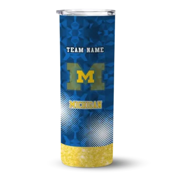 Personalized Michigan Wolverines Starburst Tiles Blue Skinny Tumbler