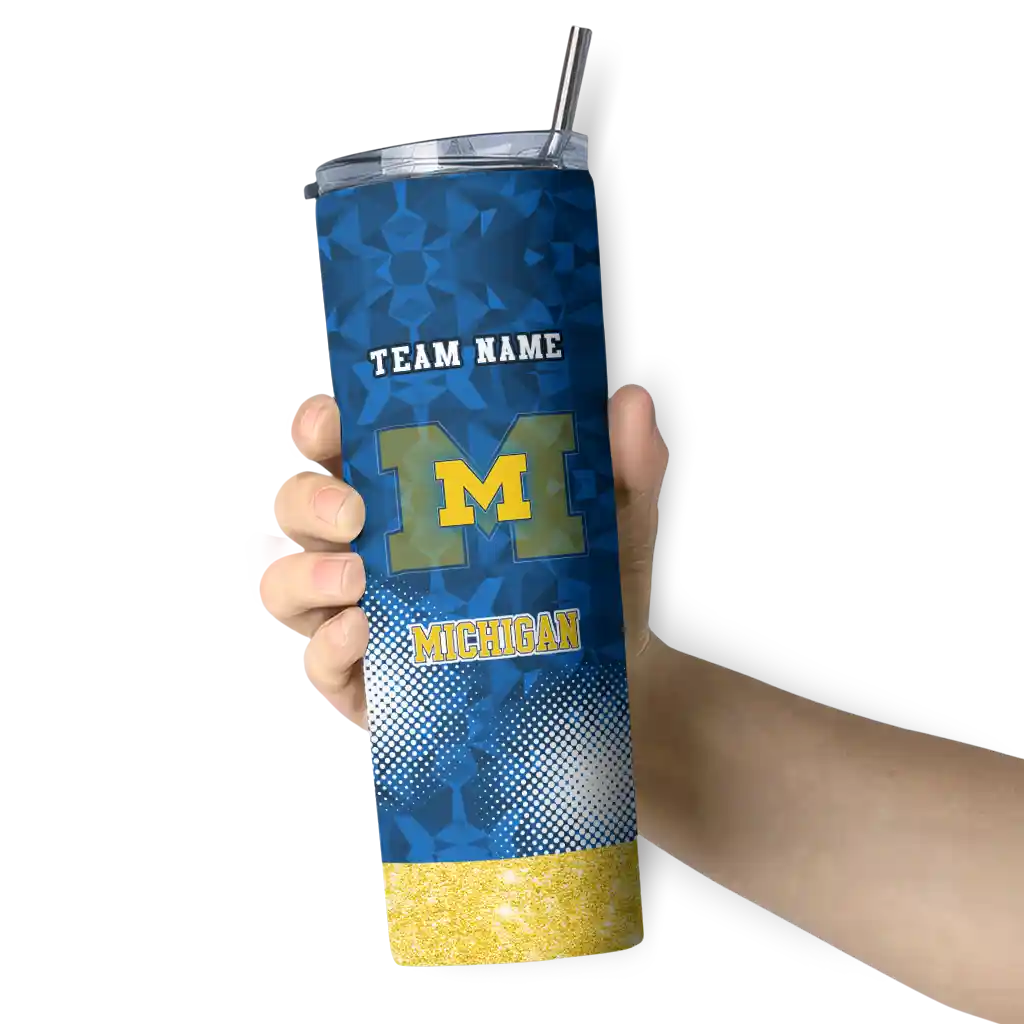 personalized-michigan-wolverines-starburst-tiles-blue-skinny-tumbler-premium-grade.webp