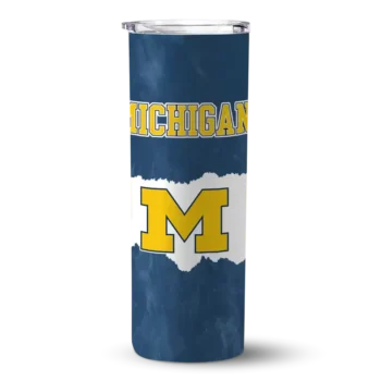 Personalized Michigan Wolverines Torn Band Blue White Skinny Tumbler