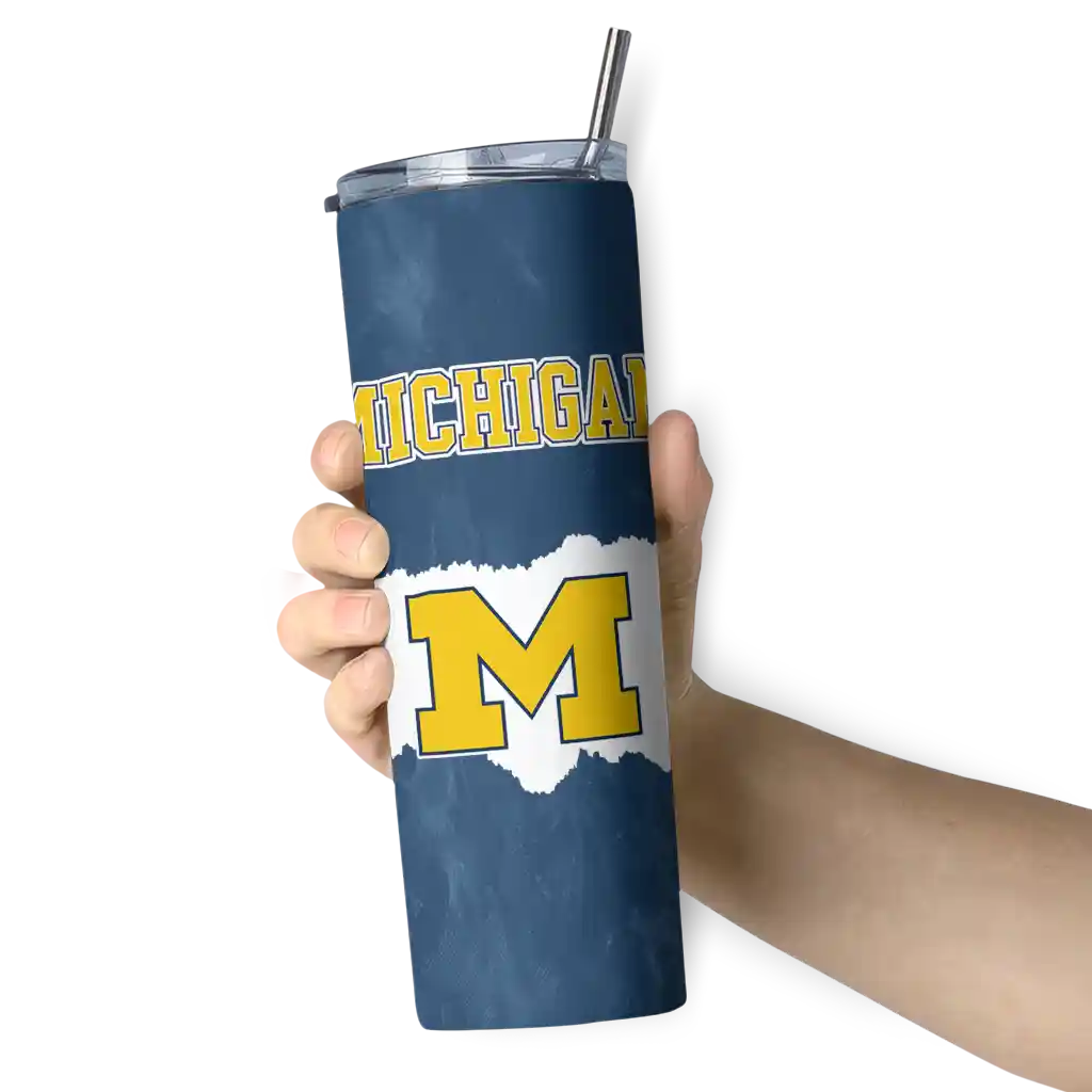 personalized-michigan-wolverines-torn-band-blue-white-skinny-tumbler-premium-grade.webp