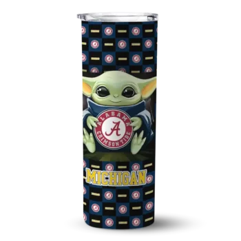 Personalized Michigan Wolverines Yoda Cozy Blue Black Skinny Tumbler