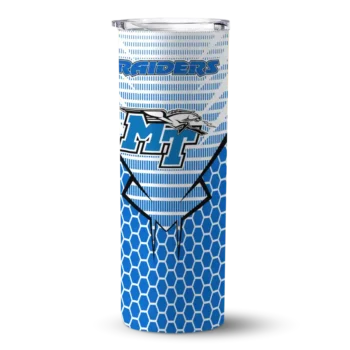 Personalized Middle Tennessee Blue Raiders Chevron Stripes Blue Skinny Tumbler