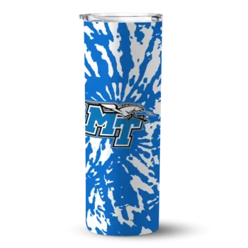 Personalized Middle Tennessee Blue Raiders Metallic Grid Blue Skinny Tumbler