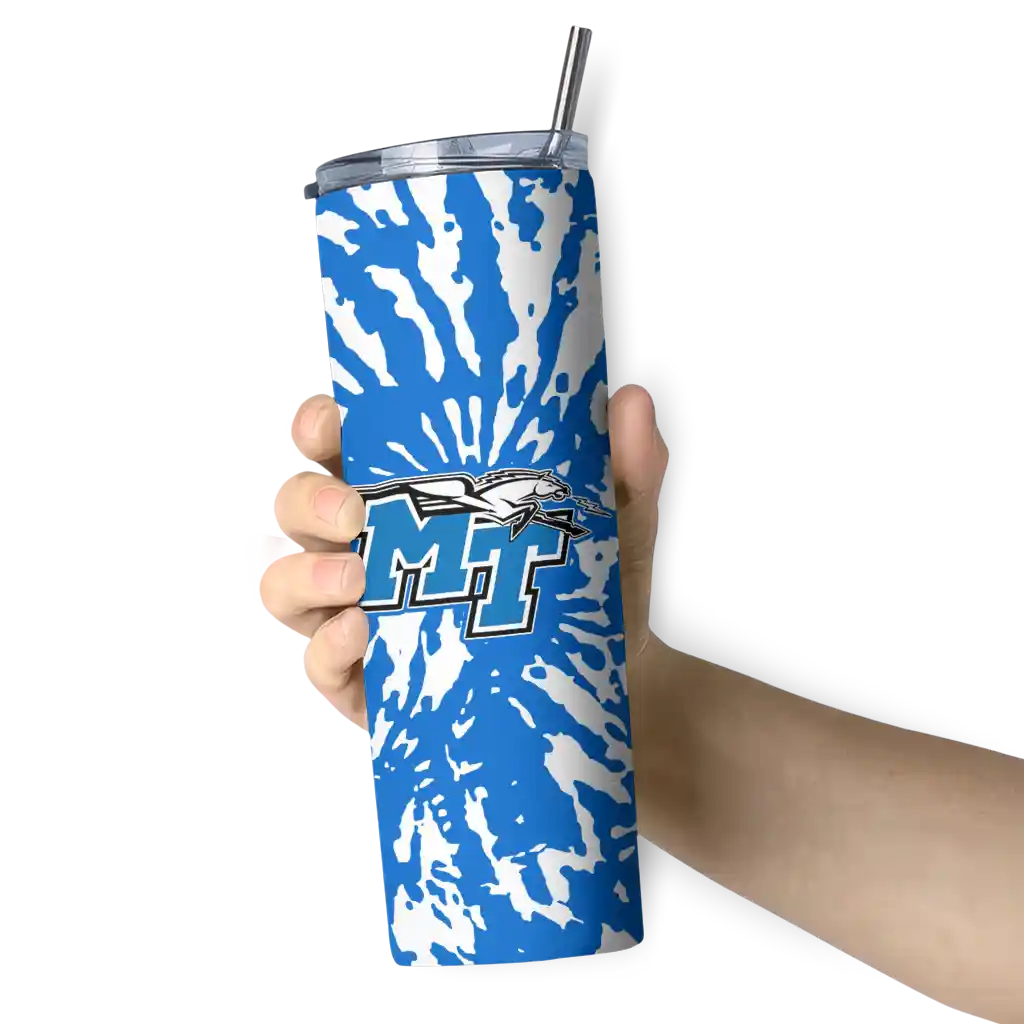personalized-middle-tennessee-blue-raiders-metallic-grid-blue-skinny-tumbler-premium-grade-1.webp