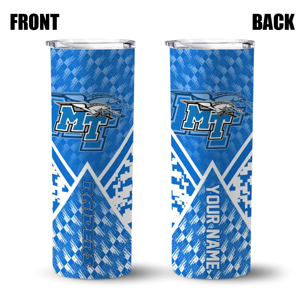 personalized-middle-tennessee-blue-raiders-monogram-burst-blue-white-skinny-tumbler-fashion-forward.webp