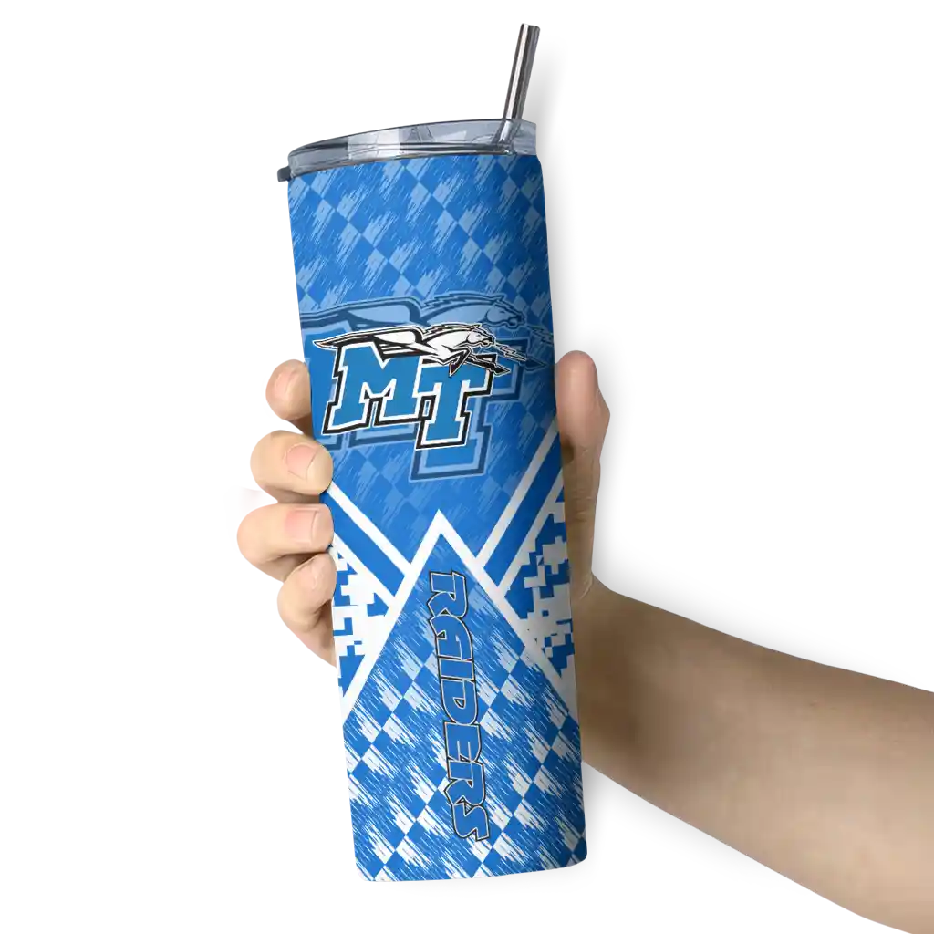 personalized-middle-tennessee-blue-raiders-monogram-burst-blue-white-skinny-tumbler-premium-grade.webp