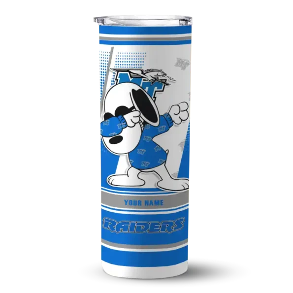 personalized middle tennessee blue raiders snoopy dog blue white skinny tumbler best selling