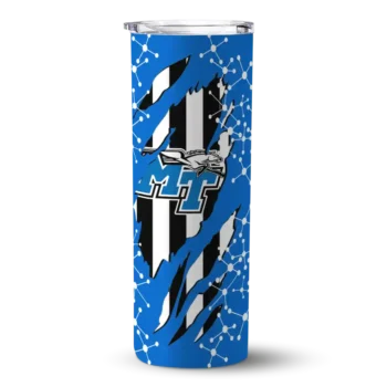 Personalized Middle Tennessee Blue Raiders Star Pop Blue Black Skinny Tumbler