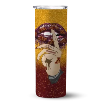 Personalized Minnesota Golden Gophers Sparkle Lips Maroon Skinny Tumbler