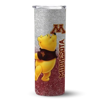 Personalized Minnesota Golden Gophers Winnie the Pooh Maroon Gray Skinny Tumbler