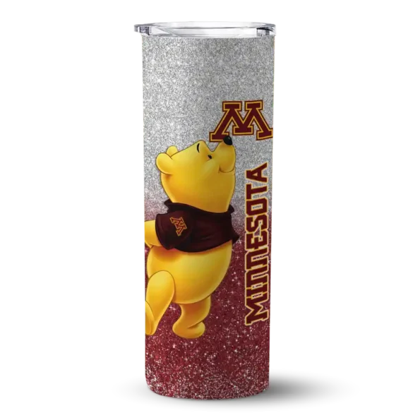 personalized minnesota golden gophers winnie the pooh maroon gray skinny tumbler best selling