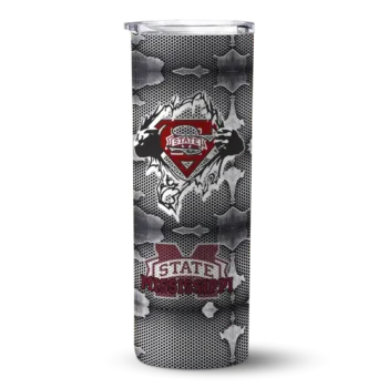 Personalized Mississippi State Bulldogs Chevron V Maroon Gray Skinny Tumbler