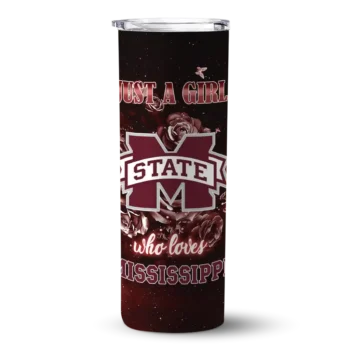 Personalized Mississippi State Bulldogs Rose Romance Maroon Black Skinny Tumbler