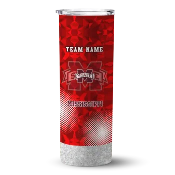 Personalized Mississippi State Bulldogs Starburst Tiles Maroon Skinny Tumbler