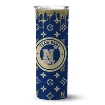 Personalized Navy Midshipmen Camo Streak Blue Skinny Tumbler