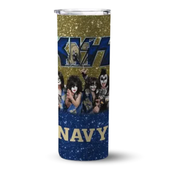 Personalized Navy Midshipmen Kiss Band Gold Skinny Tumbler