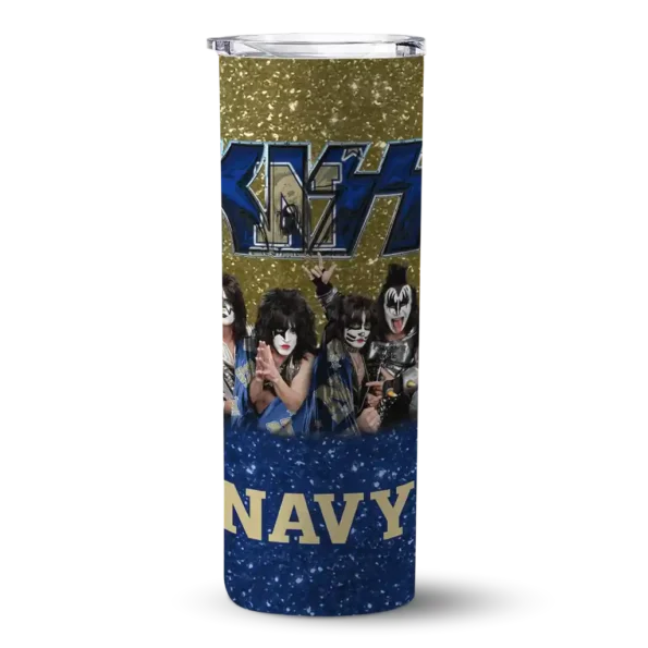 personalized navy midshipmen kiss band gold skinny tumbler best selling