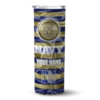 Personalized Navy Midshipmen Patterned Waves Blue Skinny Tumbler