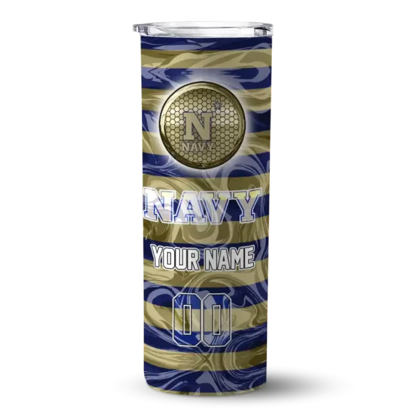 personalized navy midshipmen patterned waves blue skinny tumbler best selling