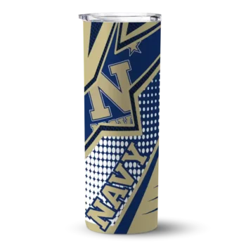 Personalized Navy Midshipmen Web Stripes Blue White Skinny Tumbler