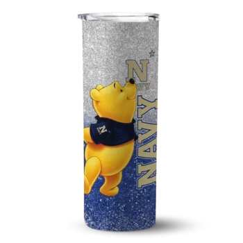 Personalized Navy Midshipmen Winnie the Pooh Blue Gray Skinny Tumbler