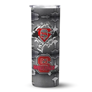 Personalized NC State Wolfpack Chevron V Red Gray Skinny Tumbler